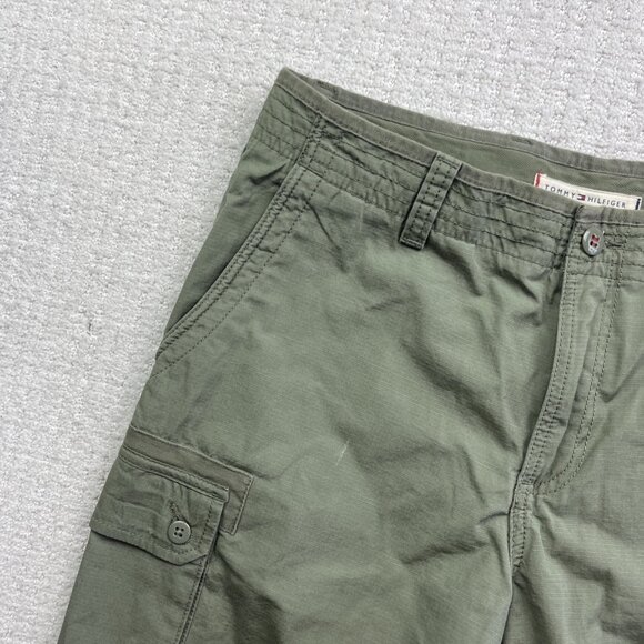 Y2K Tommy Hilfiger TH Cargo Shorts Military Green Tech Pockets Utility Men Sz 33 - Picture 3 of 16